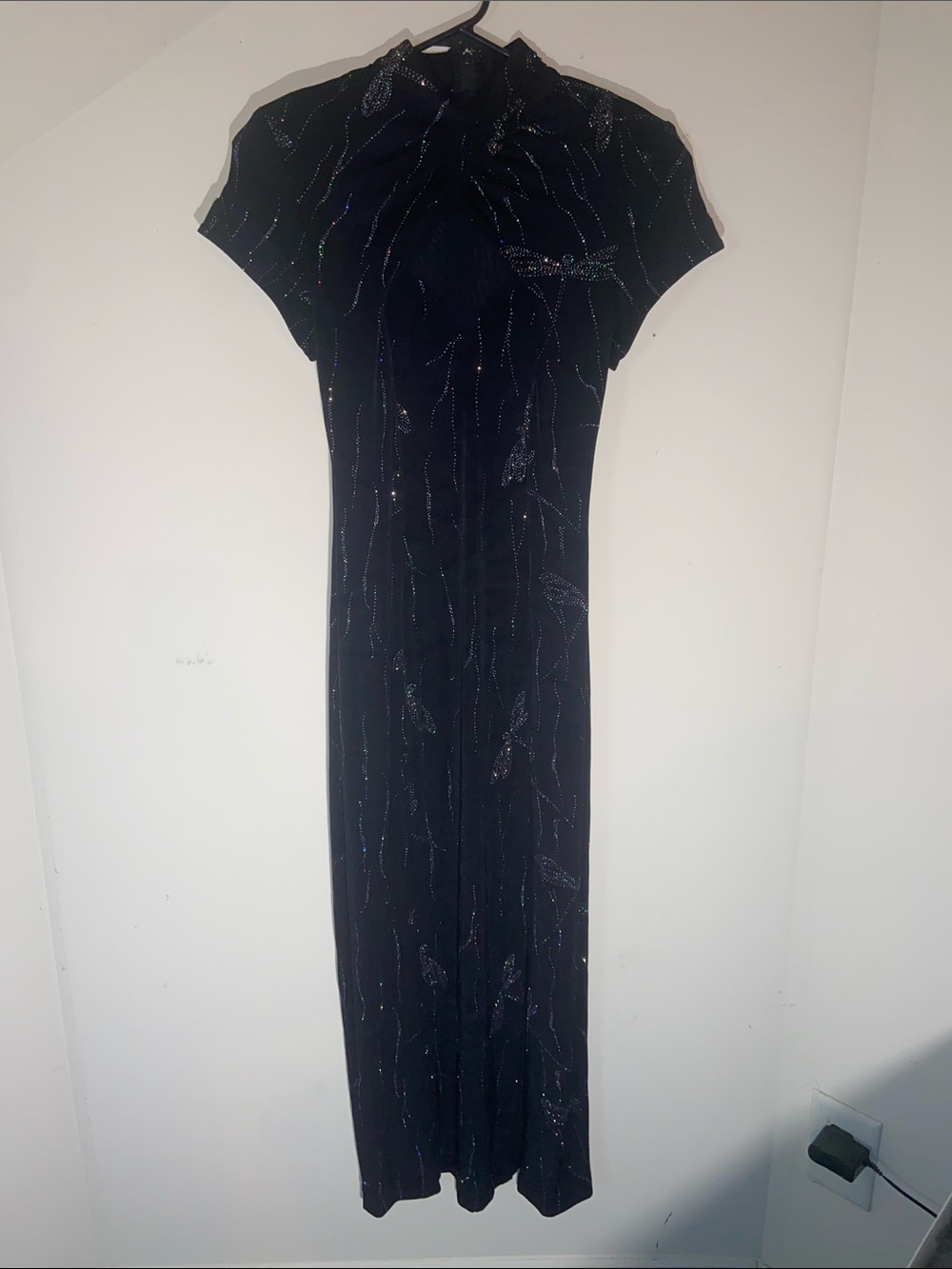 Vintage 1990s Nightway Collections Black Maxi Evening Dress w/ 1 Slit down side
